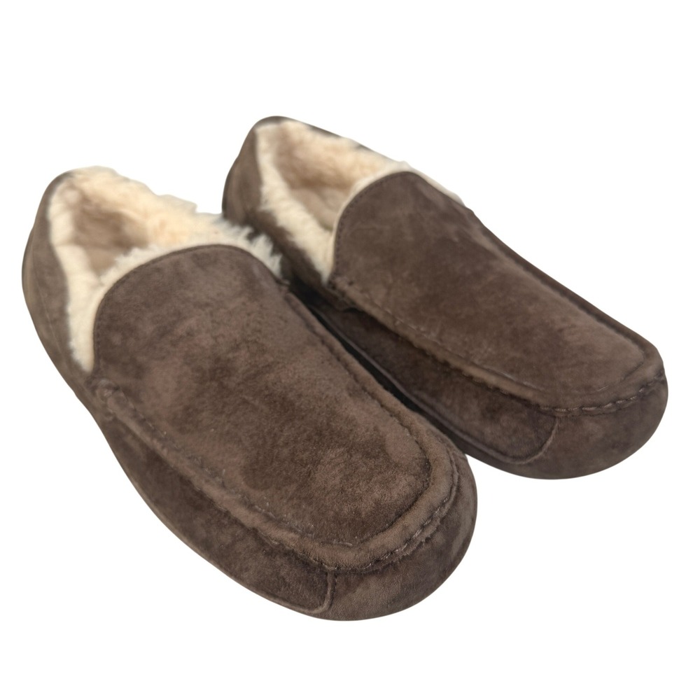 UGG Ascot Slippers Suede Shearling Lined Moccasin House Shoes Brown Men's 12